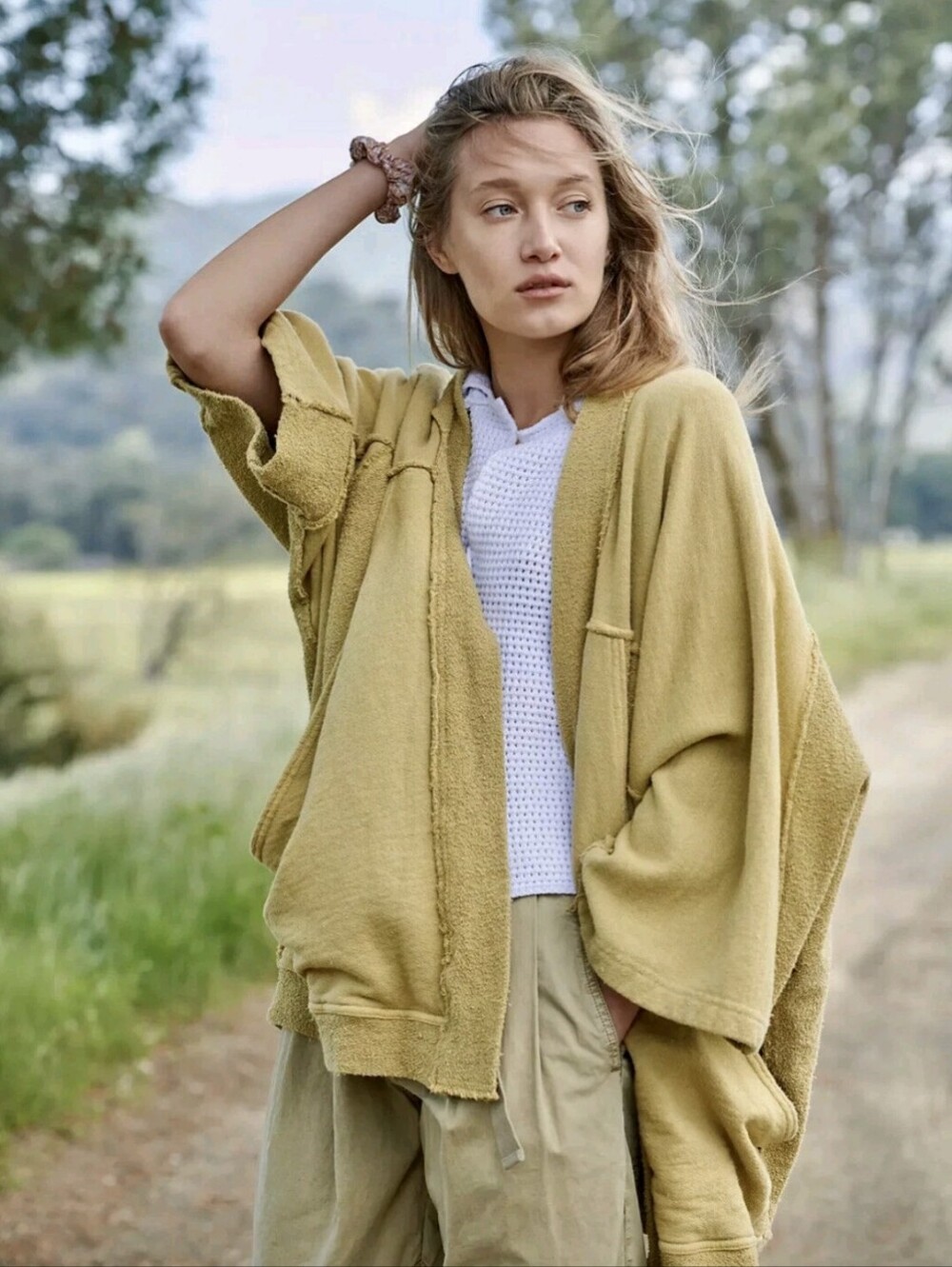 Free People We The Free Deep Pockets Kimono Cardigan In Yellow Size Small